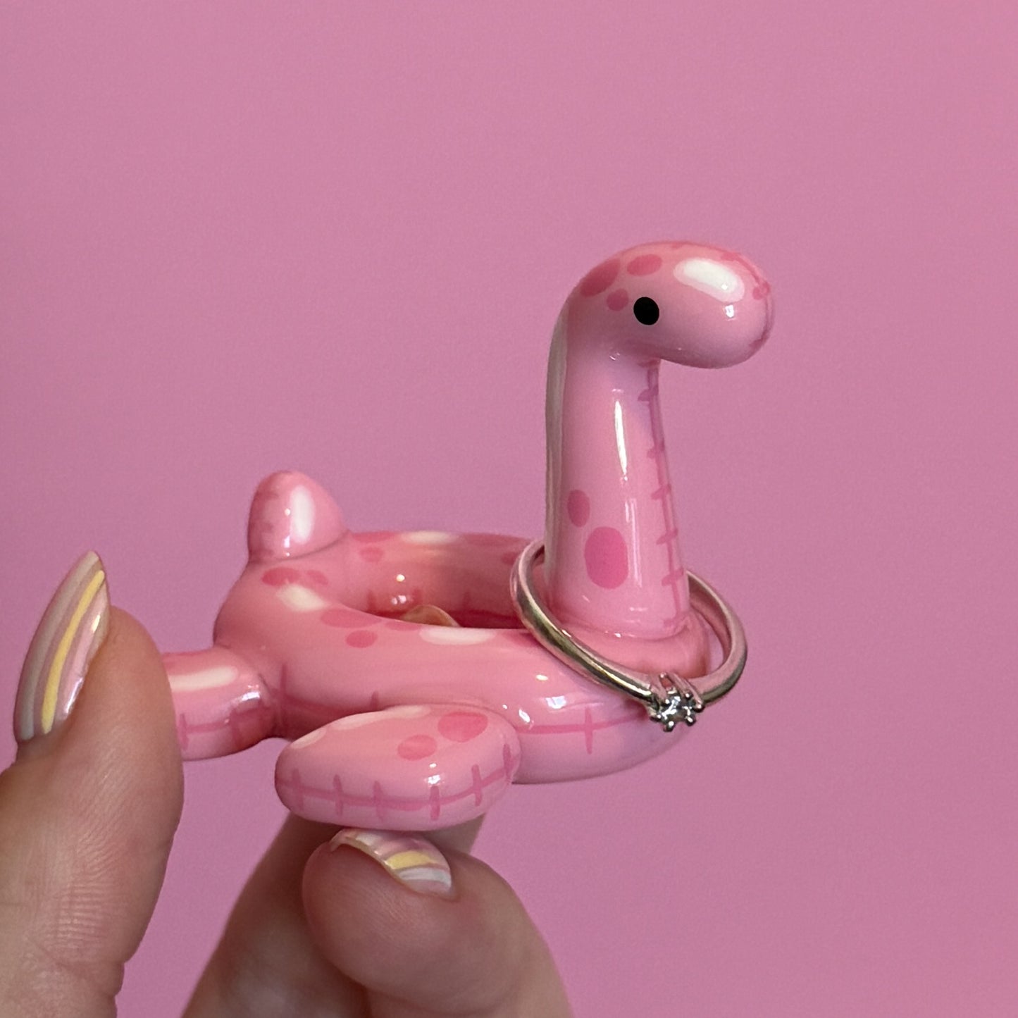 Pink Nessie Pool Floatie Ring Holder