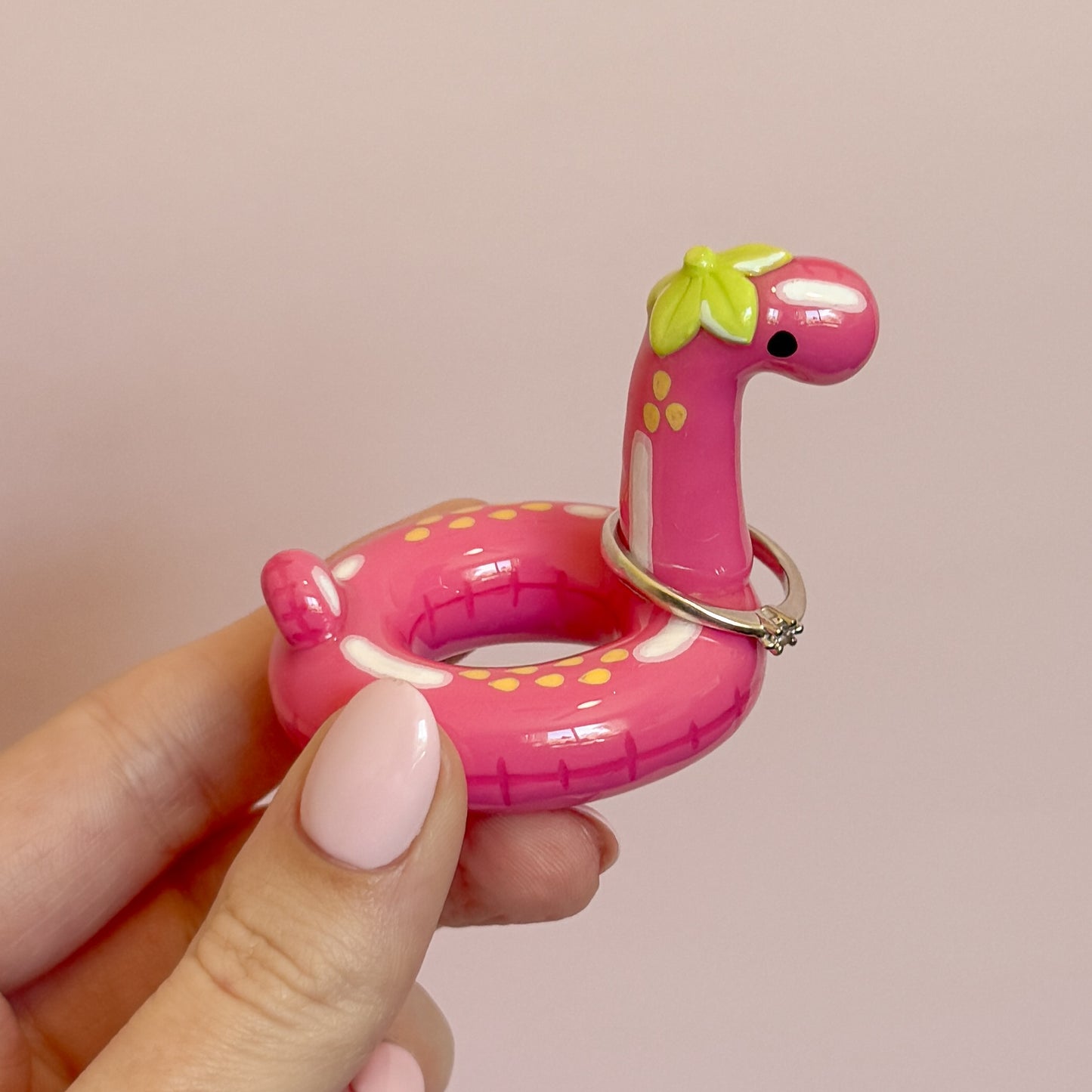 Strawberry Dino Pool Floatie Ring Holder