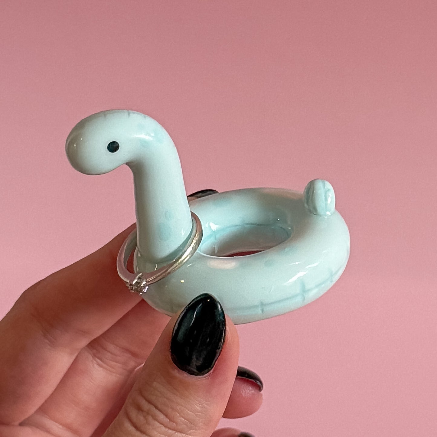 Pastel Blue Dino Pool Floatie Ring Holder