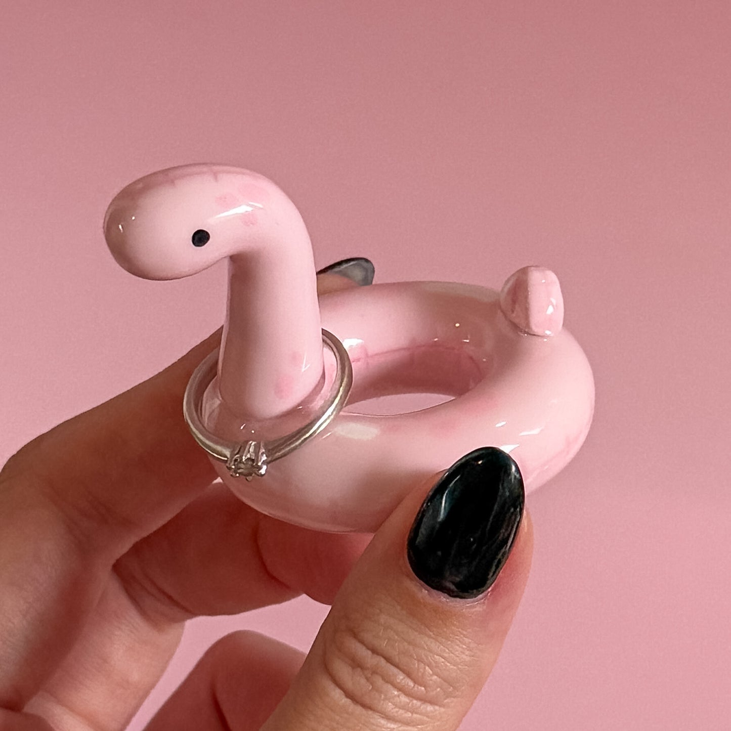 Pastel Pink Dino Pool Floatie Ring Holder