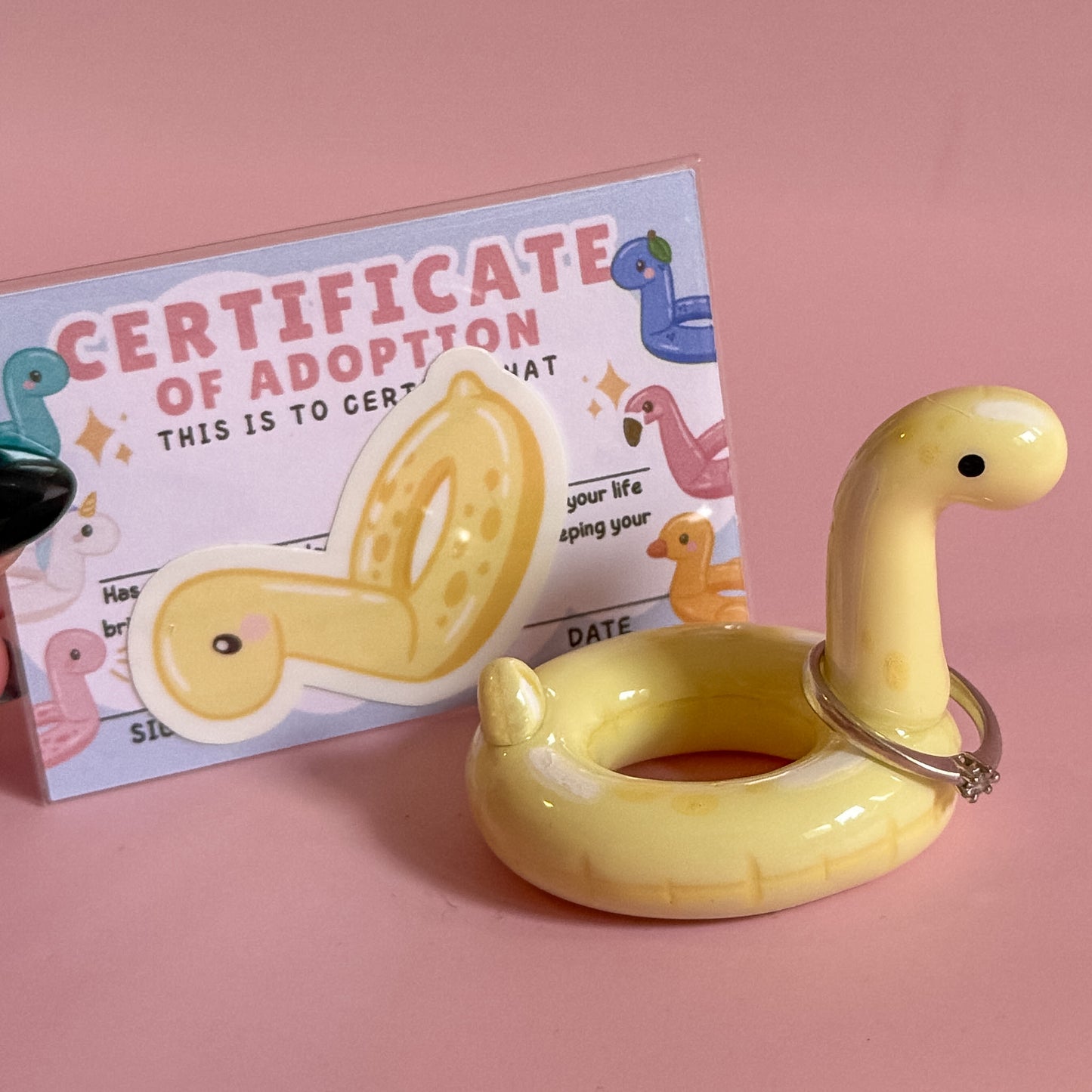 Pastel Yellow Dino Pool Floatie Ring Holder