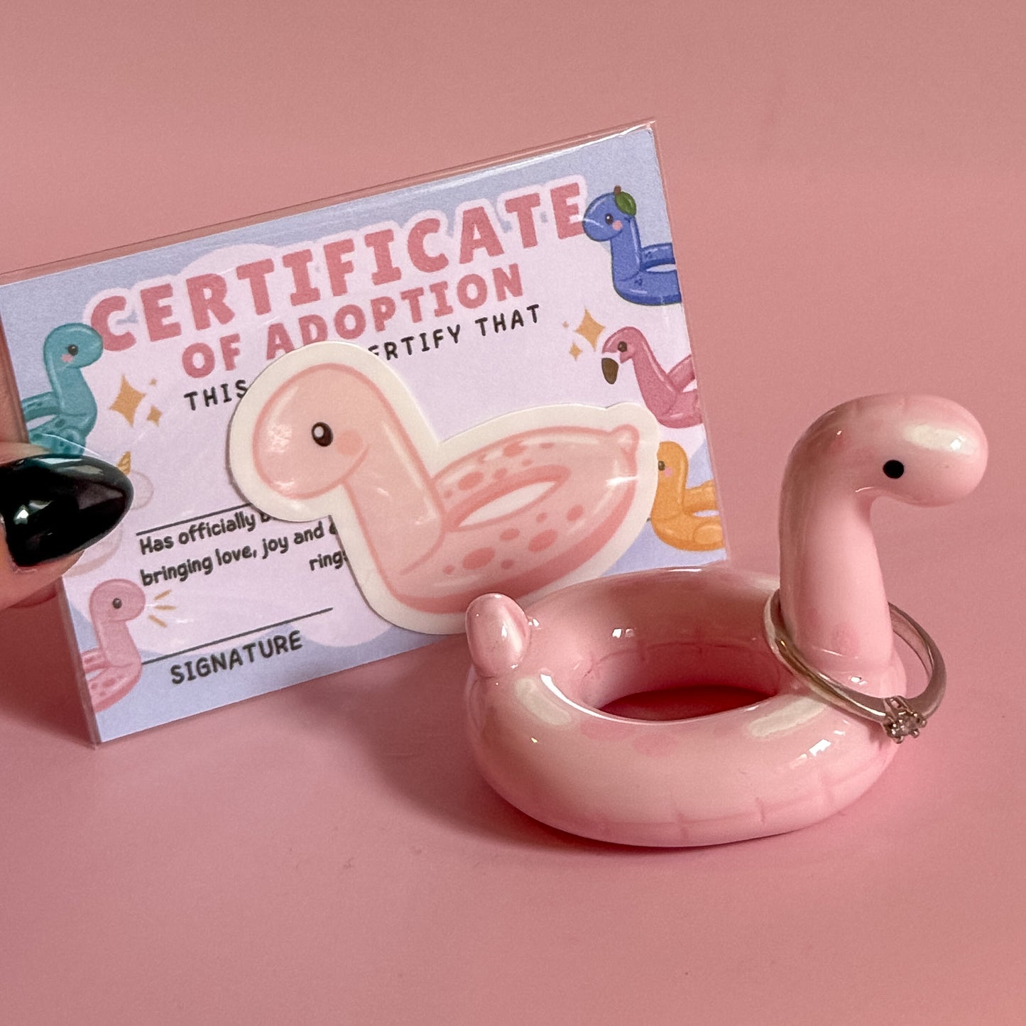 Pastel Pink Dino Pool Floatie Ring Holder
